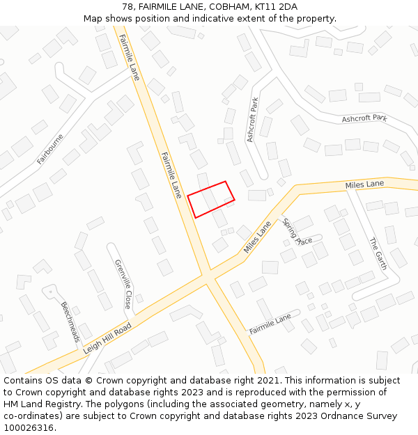 78, FAIRMILE LANE, COBHAM, KT11 2DA: Location map and indicative extent of plot