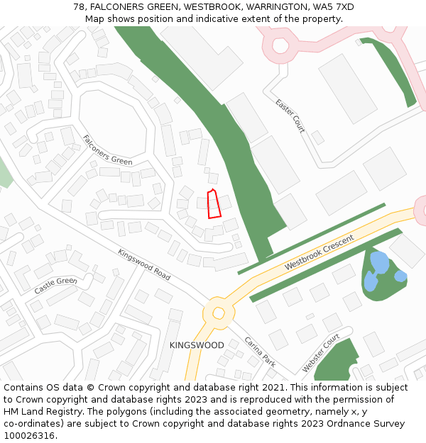 78, FALCONERS GREEN, WESTBROOK, WARRINGTON, WA5 7XD: Location map and indicative extent of plot