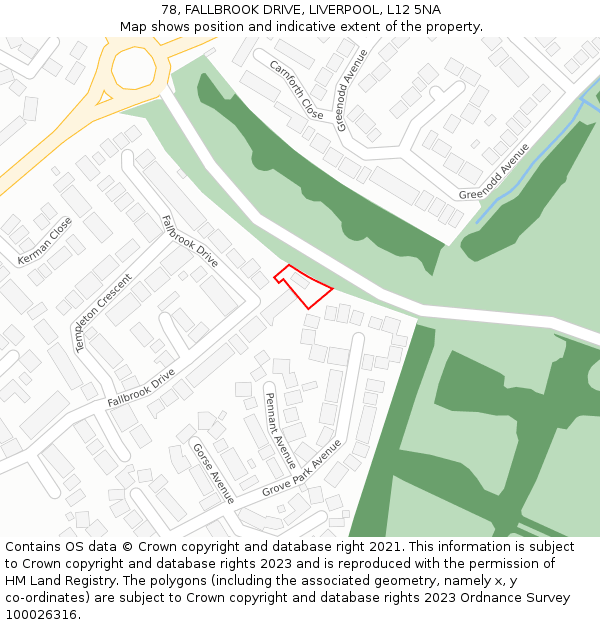 78, FALLBROOK DRIVE, LIVERPOOL, L12 5NA: Location map and indicative extent of plot