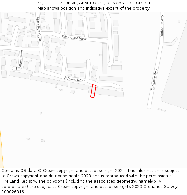 78, FIDDLERS DRIVE, ARMTHORPE, DONCASTER, DN3 3TT: Location map and indicative extent of plot