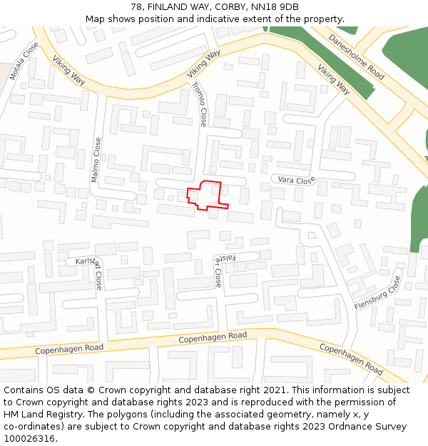 78, FINLAND WAY, CORBY, NN18 9DB: Location map and indicative extent of plot