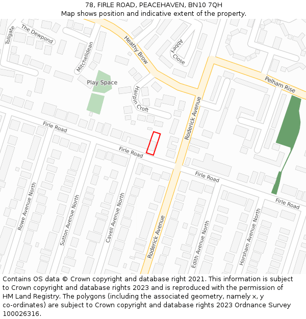 78, FIRLE ROAD, PEACEHAVEN, BN10 7QH: Location map and indicative extent of plot