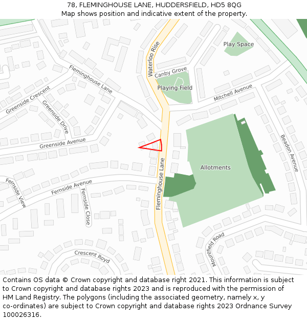 78, FLEMINGHOUSE LANE, HUDDERSFIELD, HD5 8QG: Location map and indicative extent of plot