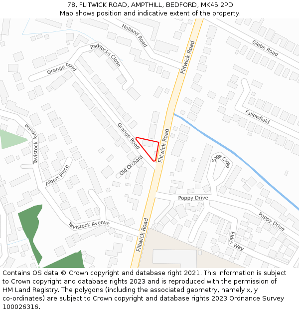 78, FLITWICK ROAD, AMPTHILL, BEDFORD, MK45 2PD: Location map and indicative extent of plot