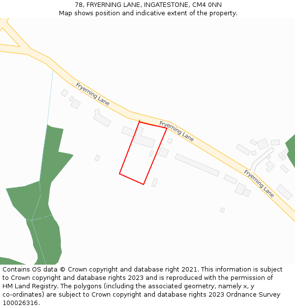 78, FRYERNING LANE, INGATESTONE, CM4 0NN: Location map and indicative extent of plot