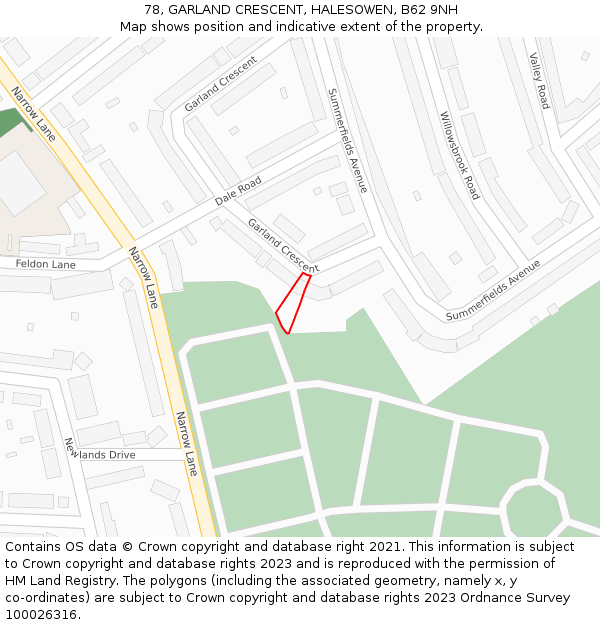 78, GARLAND CRESCENT, HALESOWEN, B62 9NH: Location map and indicative extent of plot