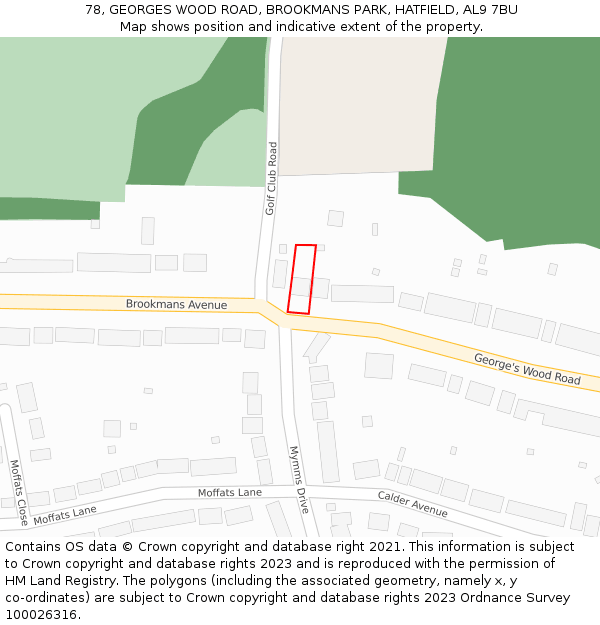 78, GEORGES WOOD ROAD, BROOKMANS PARK, HATFIELD, AL9 7BU: Location map and indicative extent of plot