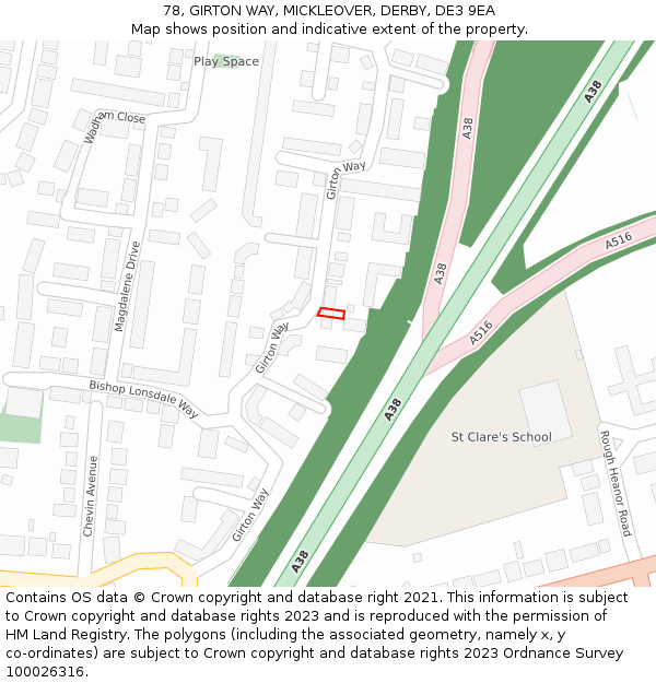 78, GIRTON WAY, MICKLEOVER, DERBY, DE3 9EA: Location map and indicative extent of plot