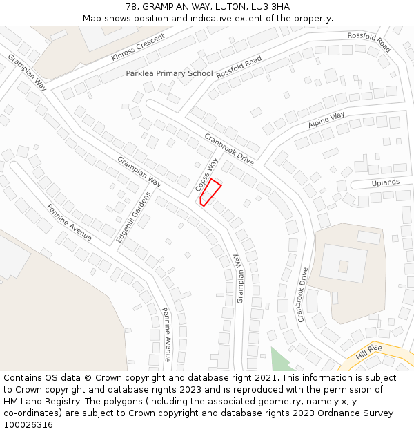 78, GRAMPIAN WAY, LUTON, LU3 3HA: Location map and indicative extent of plot