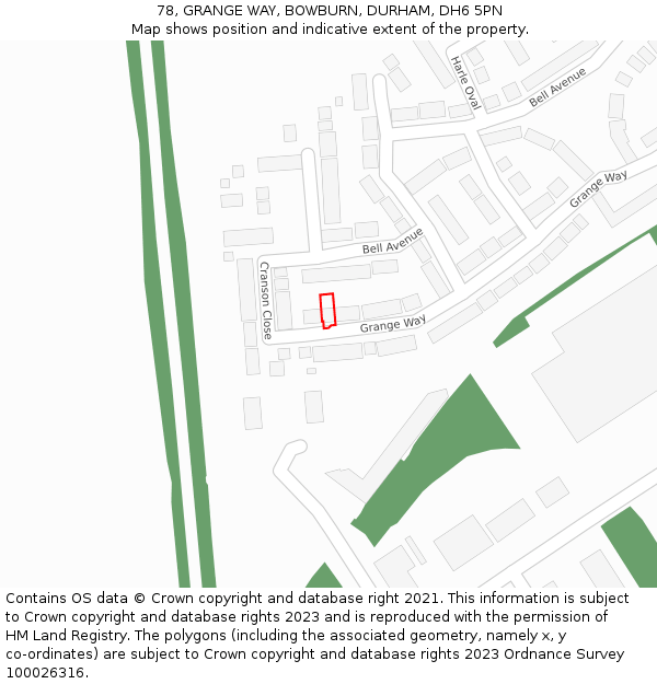 78, GRANGE WAY, BOWBURN, DURHAM, DH6 5PN: Location map and indicative extent of plot