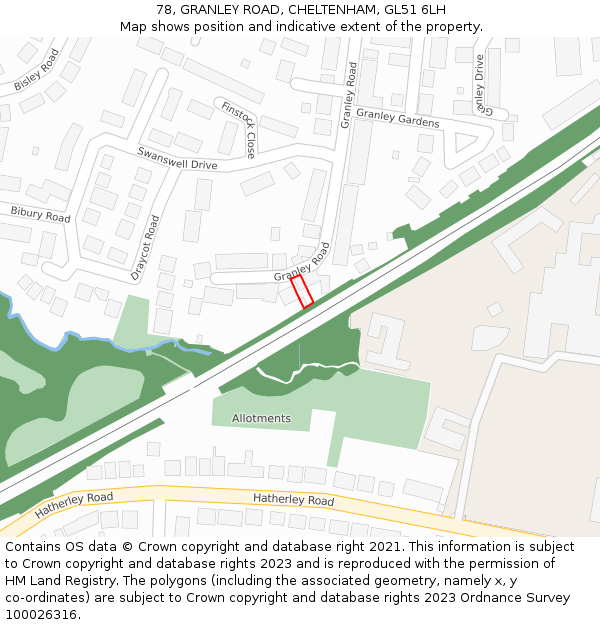 78, GRANLEY ROAD, CHELTENHAM, GL51 6LH: Location map and indicative extent of plot
