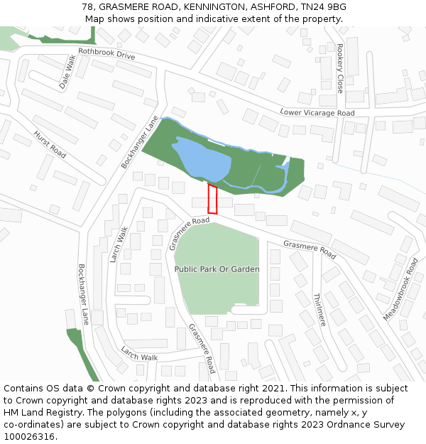 78, GRASMERE ROAD, KENNINGTON, ASHFORD, TN24 9BG: Location map and indicative extent of plot