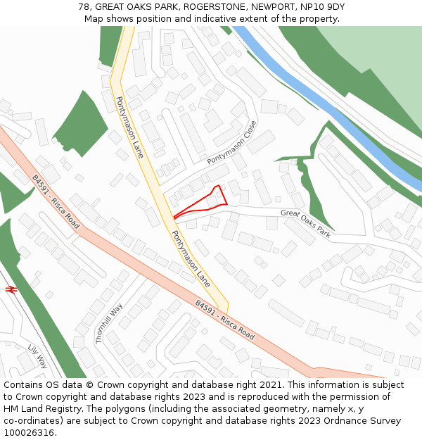 78, GREAT OAKS PARK, ROGERSTONE, NEWPORT, NP10 9DY: Location map and indicative extent of plot