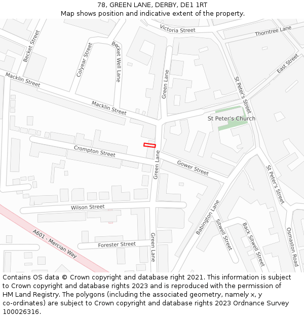 78, GREEN LANE, DERBY, DE1 1RT: Location map and indicative extent of plot