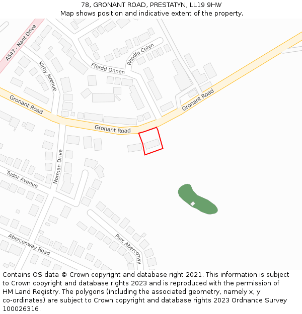 78, GRONANT ROAD, PRESTATYN, LL19 9HW: Location map and indicative extent of plot