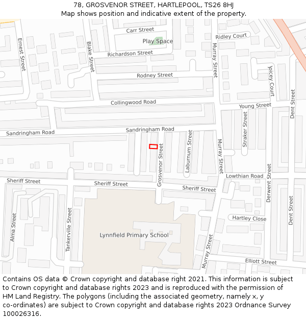 78, GROSVENOR STREET, HARTLEPOOL, TS26 8HJ: Location map and indicative extent of plot