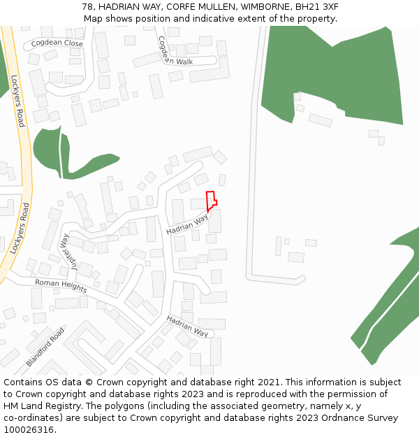 78, HADRIAN WAY, CORFE MULLEN, WIMBORNE, BH21 3XF: Location map and indicative extent of plot