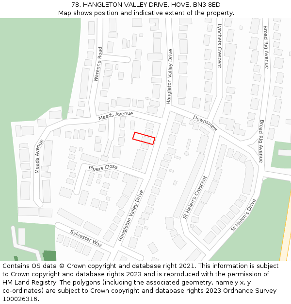 78, HANGLETON VALLEY DRIVE, HOVE, BN3 8ED: Location map and indicative extent of plot