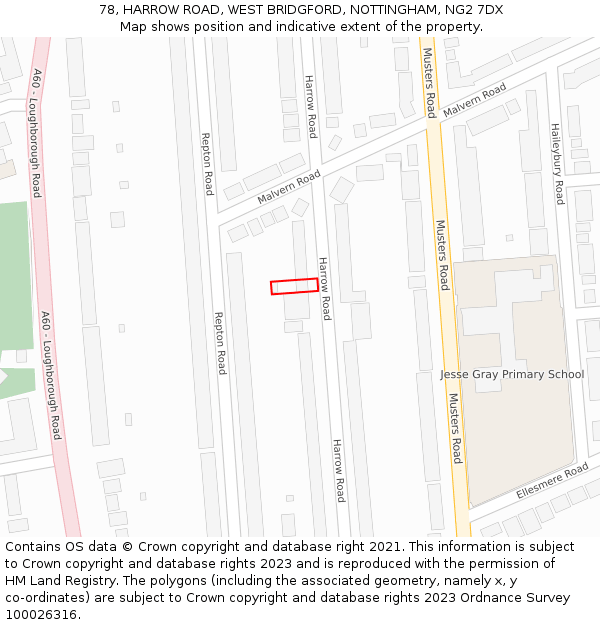 78, HARROW ROAD, WEST BRIDGFORD, NOTTINGHAM, NG2 7DX: Location map and indicative extent of plot