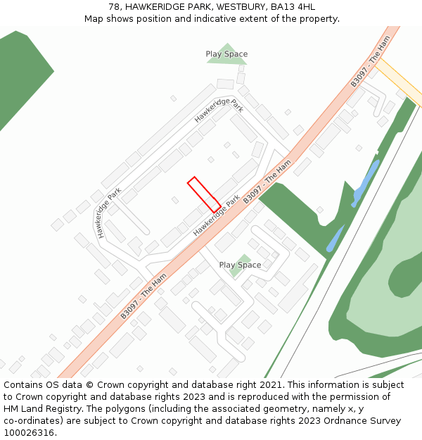 78, HAWKERIDGE PARK, WESTBURY, BA13 4HL: Location map and indicative extent of plot