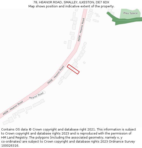 78, HEANOR ROAD, SMALLEY, ILKESTON, DE7 6DX: Location map and indicative extent of plot