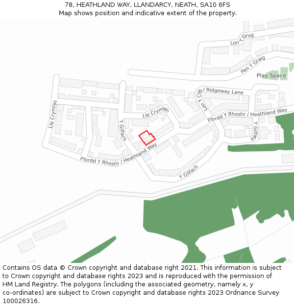 78, HEATHLAND WAY, LLANDARCY, NEATH, SA10 6FS: Location map and indicative extent of plot