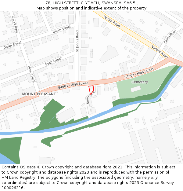 78, HIGH STREET, CLYDACH, SWANSEA, SA6 5LJ: Location map and indicative extent of plot