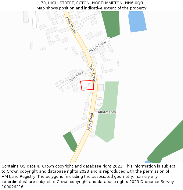 78, HIGH STREET, ECTON, NORTHAMPTON, NN6 0QB: Location map and indicative extent of plot