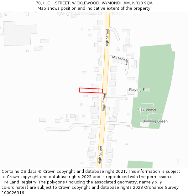 78, HIGH STREET, WICKLEWOOD, WYMONDHAM, NR18 9QA: Location map and indicative extent of plot