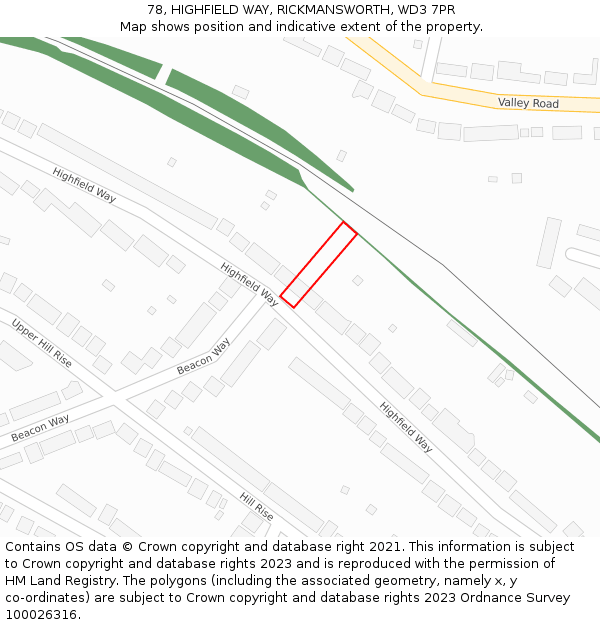 78, HIGHFIELD WAY, RICKMANSWORTH, WD3 7PR: Location map and indicative extent of plot