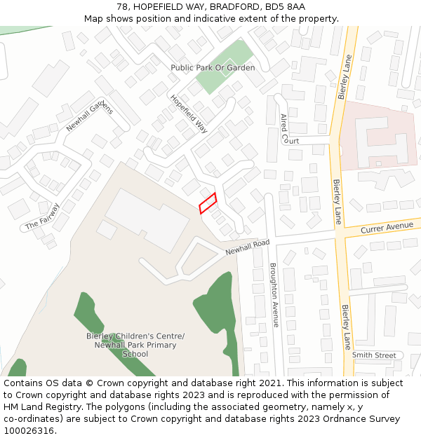 78, HOPEFIELD WAY, BRADFORD, BD5 8AA: Location map and indicative extent of plot