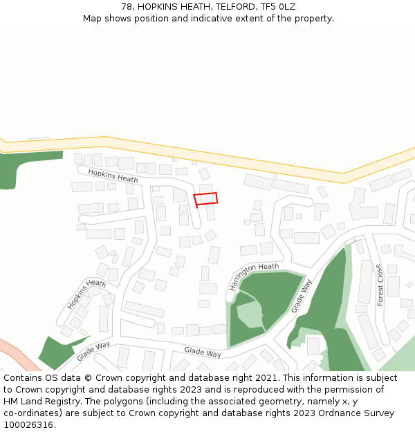 78, HOPKINS HEATH, TELFORD, TF5 0LZ: Location map and indicative extent of plot