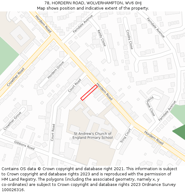 78, HORDERN ROAD, WOLVERHAMPTON, WV6 0HJ: Location map and indicative extent of plot