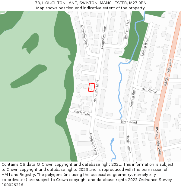 78, HOUGHTON LANE, SWINTON, MANCHESTER, M27 0BN: Location map and indicative extent of plot