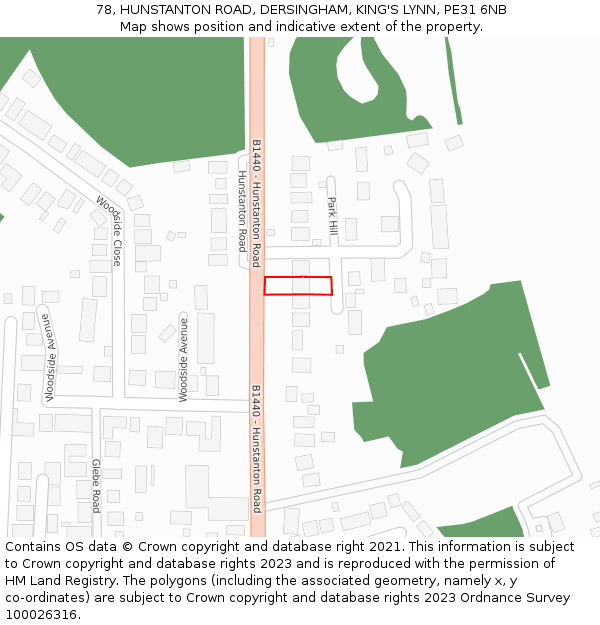 78, HUNSTANTON ROAD, DERSINGHAM, KING'S LYNN, PE31 6NB: Location map and indicative extent of plot