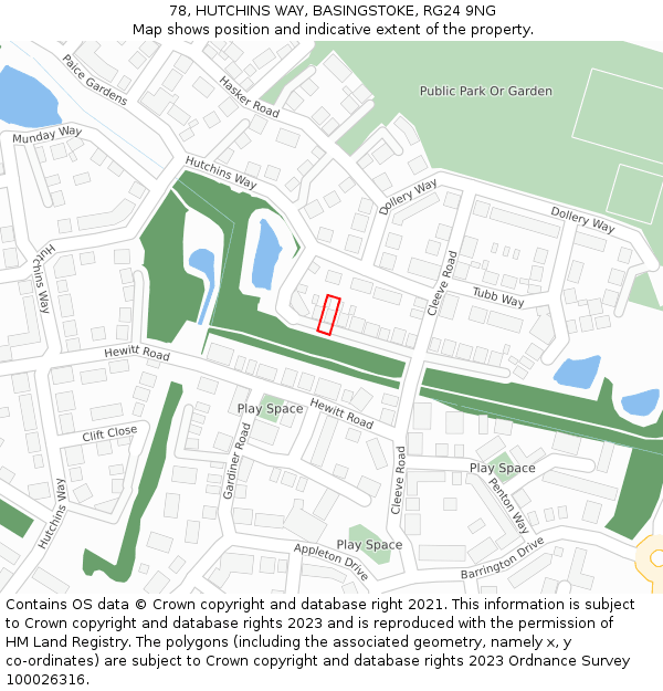 78, HUTCHINS WAY, BASINGSTOKE, RG24 9NG: Location map and indicative extent of plot