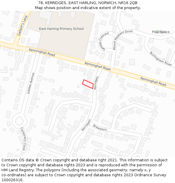 78, KERRIDGES, EAST HARLING, NORWICH, NR16 2QB: Location map and indicative extent of plot