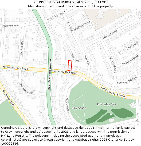 78, KIMBERLEY PARK ROAD, FALMOUTH, TR11 2DF: Location map and indicative extent of plot