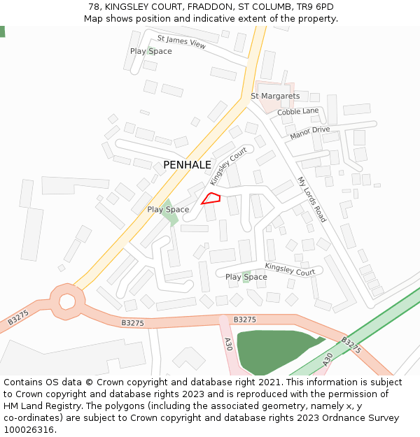 78, KINGSLEY COURT, FRADDON, ST COLUMB, TR9 6PD: Location map and indicative extent of plot