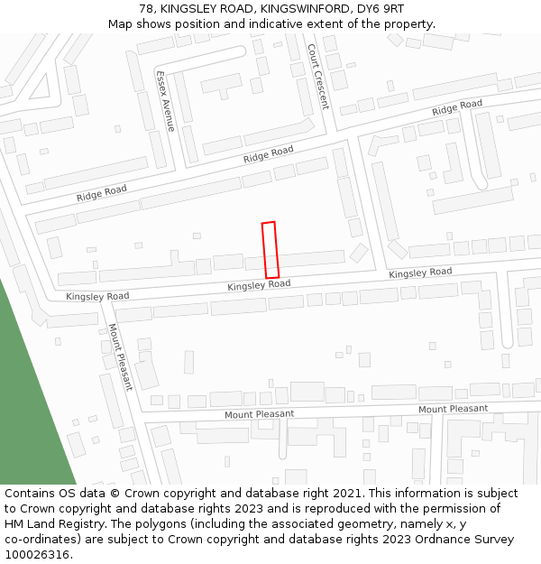 78, KINGSLEY ROAD, KINGSWINFORD, DY6 9RT: Location map and indicative extent of plot