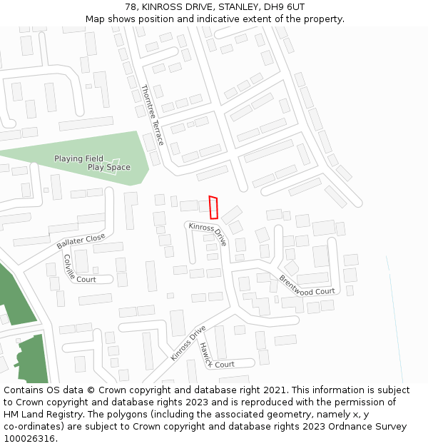 78, KINROSS DRIVE, STANLEY, DH9 6UT: Location map and indicative extent of plot