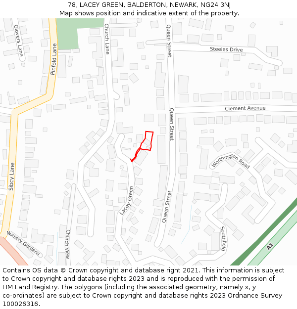 78, LACEY GREEN, BALDERTON, NEWARK, NG24 3NJ: Location map and indicative extent of plot