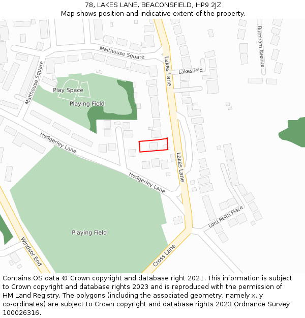 78, LAKES LANE, BEACONSFIELD, HP9 2JZ: Location map and indicative extent of plot