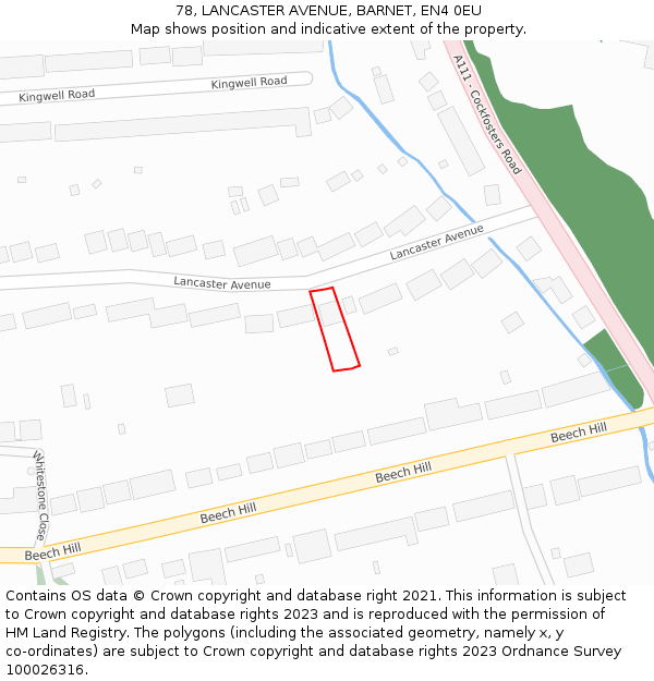78, LANCASTER AVENUE, BARNET, EN4 0EU: Location map and indicative extent of plot