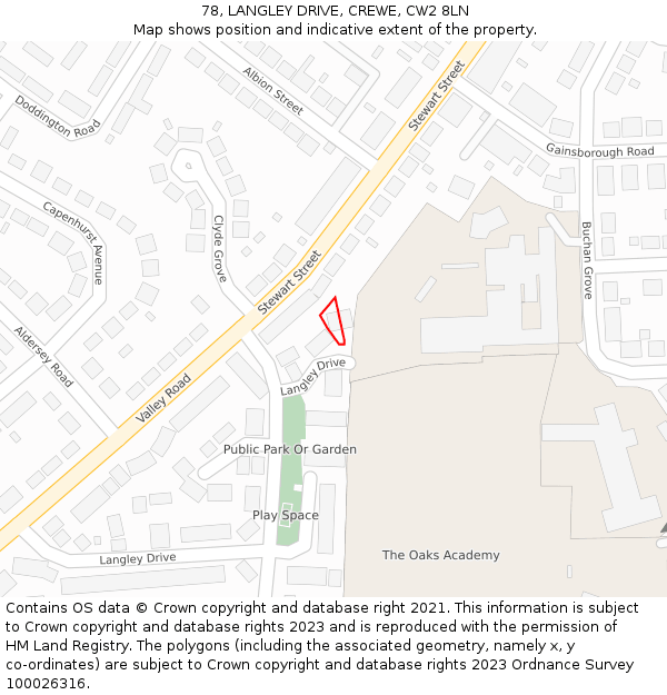 78, LANGLEY DRIVE, CREWE, CW2 8LN: Location map and indicative extent of plot