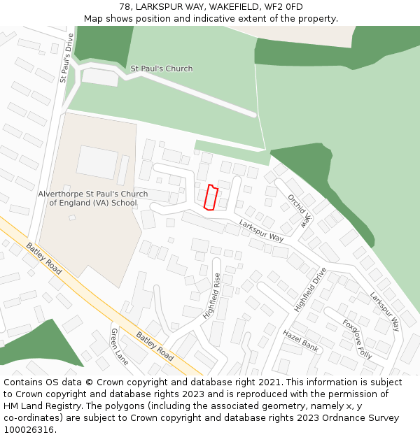 78, LARKSPUR WAY, WAKEFIELD, WF2 0FD: Location map and indicative extent of plot