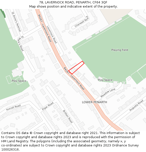 78, LAVERNOCK ROAD, PENARTH, CF64 3QF: Location map and indicative extent of plot