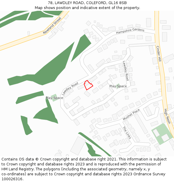 78, LAWDLEY ROAD, COLEFORD, GL16 8SB: Location map and indicative extent of plot