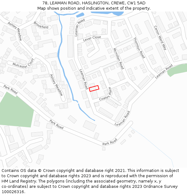 78, LEAMAN ROAD, HASLINGTON, CREWE, CW1 5AD: Location map and indicative extent of plot