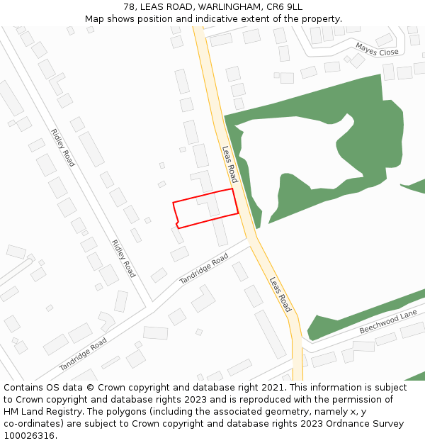 78, LEAS ROAD, WARLINGHAM, CR6 9LL: Location map and indicative extent of plot